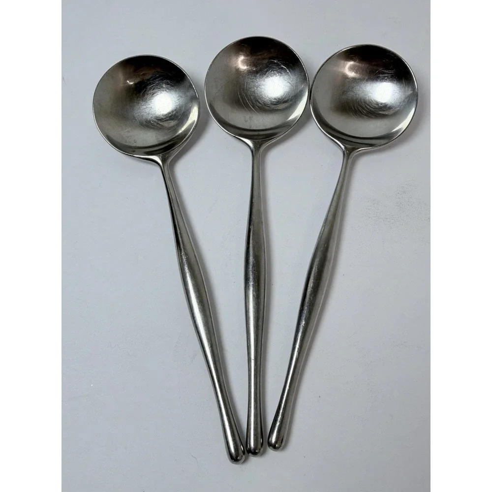 Lauffer Design 3 Stainless Round Bowl Soup Spoon Gumbo Towle Norway Lot‎ Of 3